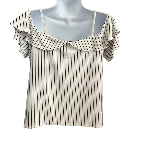 Banana Republic White Black Stripe Off Shoulder Button Up Top Size Small - Picture 5 of 7